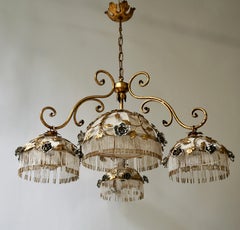 Chandelier with Brass Leaves and Silver Colored Roses