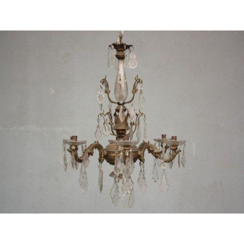 Chandelier with Bronze Drops Style, circa 1900 For Sale 1