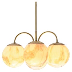Chandelier with Brown Orange Marbled Glass Spheres and Brass 