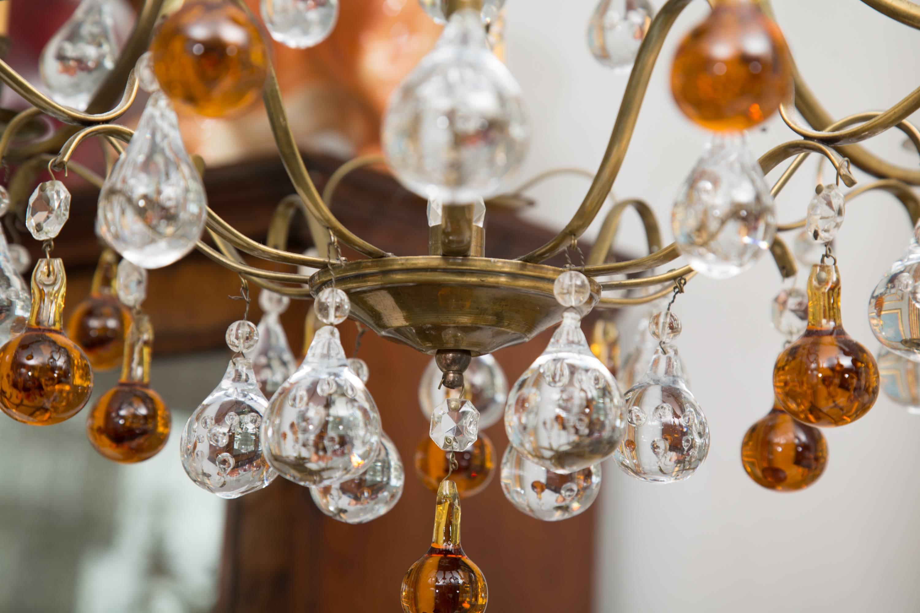 Other Chandelier with Clear and Amber Drops For Sale