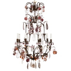 Chandelier with Colored Rock Crystal, Quartz and Glass Fruit Pendants