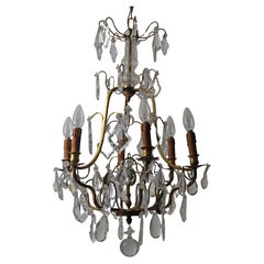 Chandelier With Colorless Crystal Pendants,  Champagnes Smoky Glass.