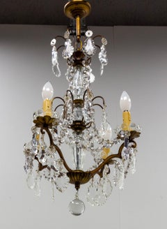 Chandelier with Crystal Drops and Ball Ceiling Pendant Midcentury, France
