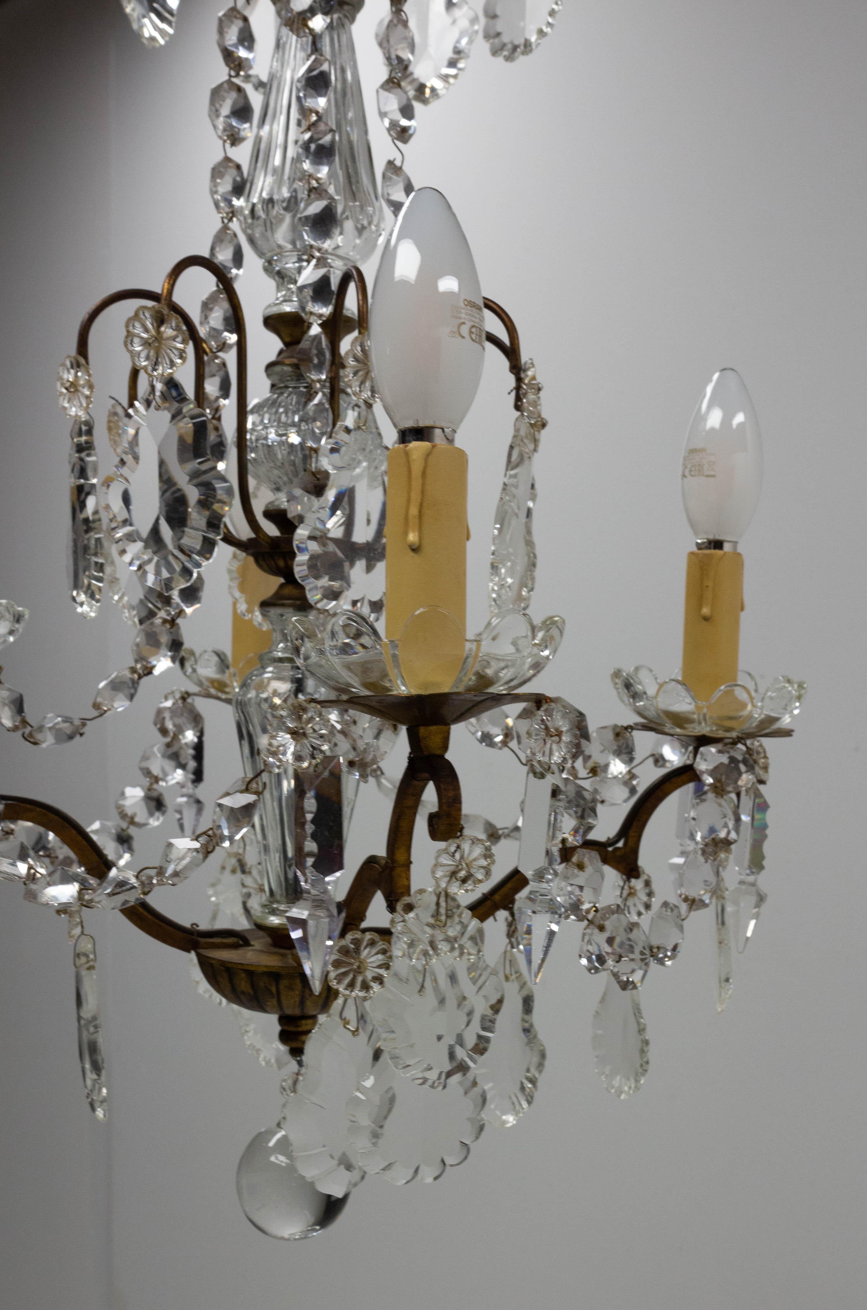 Mid-Century Modern Chandelier with Crystal Drops and Ball Ceiling Pendant Midcentury, France For Sale
