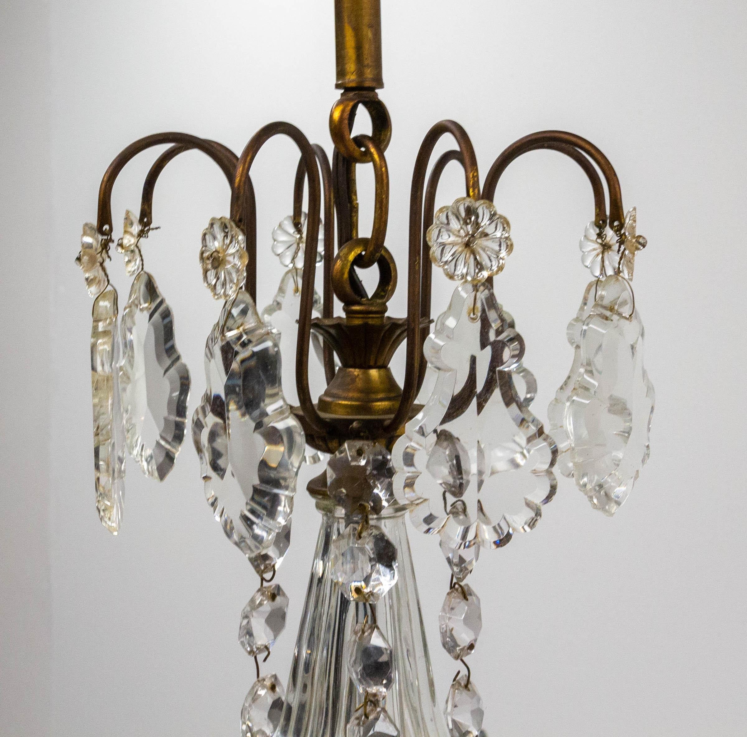 Chandelier with Crystal Drops and Ball Ceiling Pendant Midcentury, France In Good Condition For Sale In Labrit, Landes