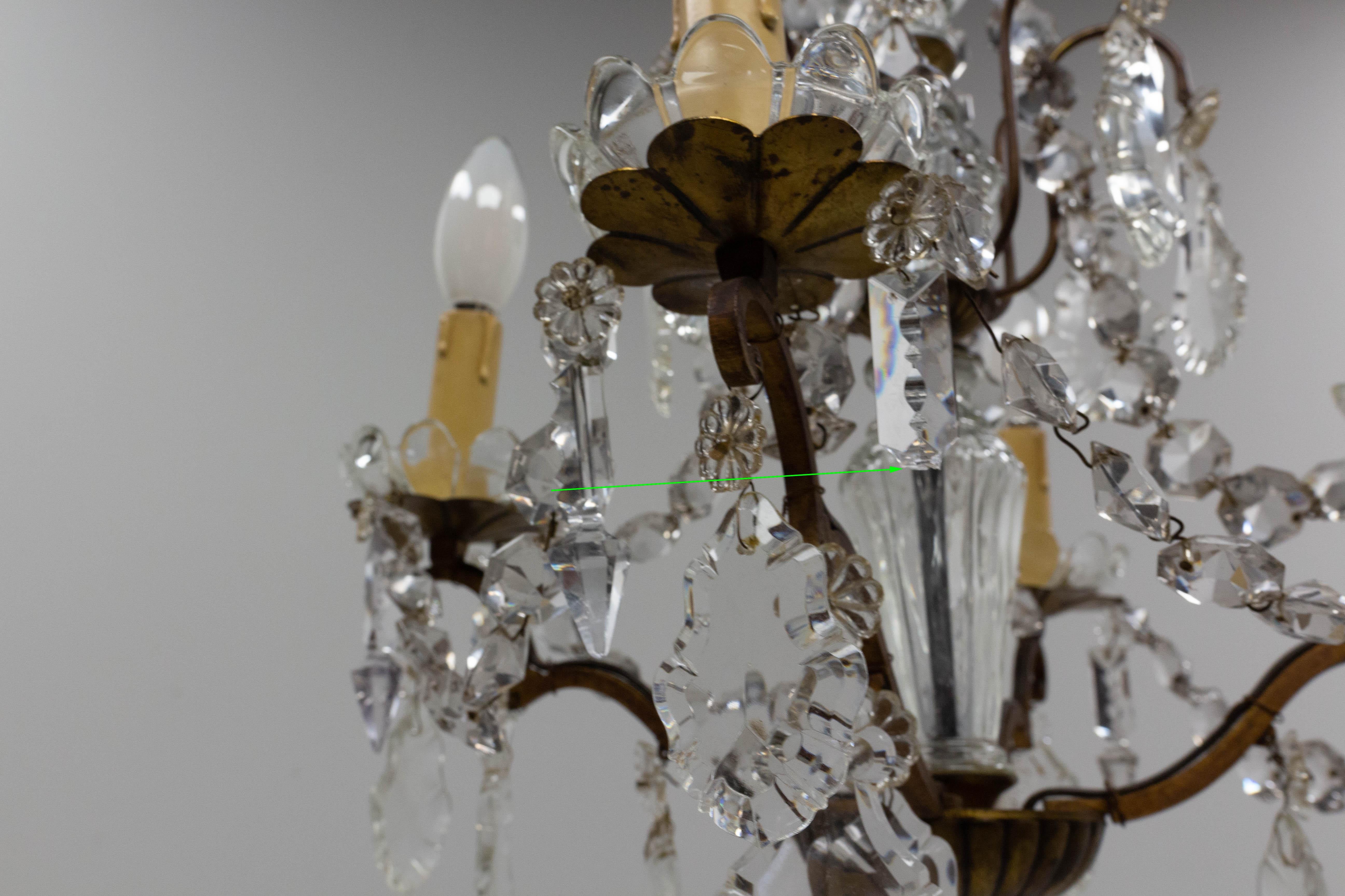 Chandelier with Crystal Drops and Ball Ceiling Pendant Midcentury, France For Sale 2