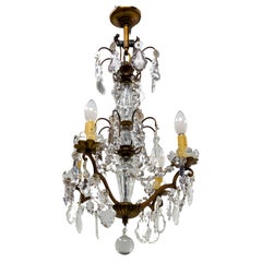 Retro Chandelier with Crystal Drops and Ball Ceiling Pendant Midcentury, France