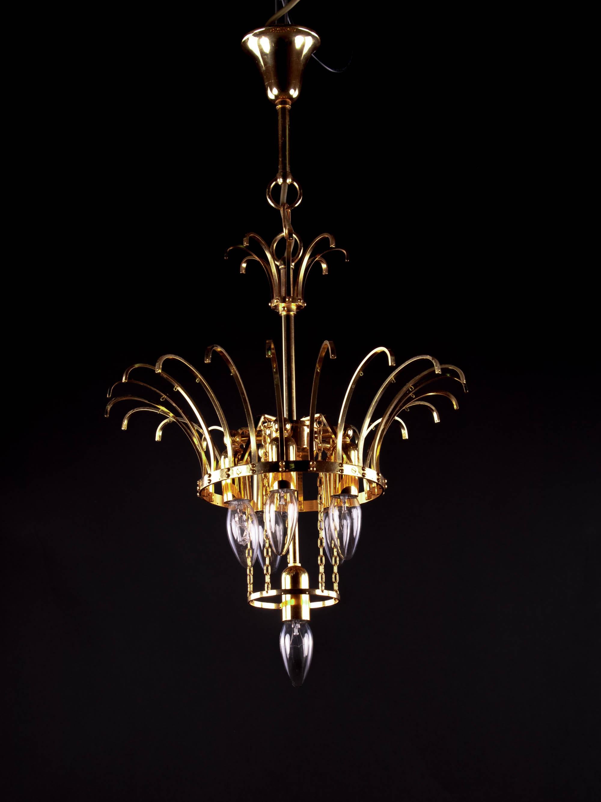 1960 Germany Palwa Chandelier Crystal Rods & Gilt Brass by Christoph Palme For Sale 5