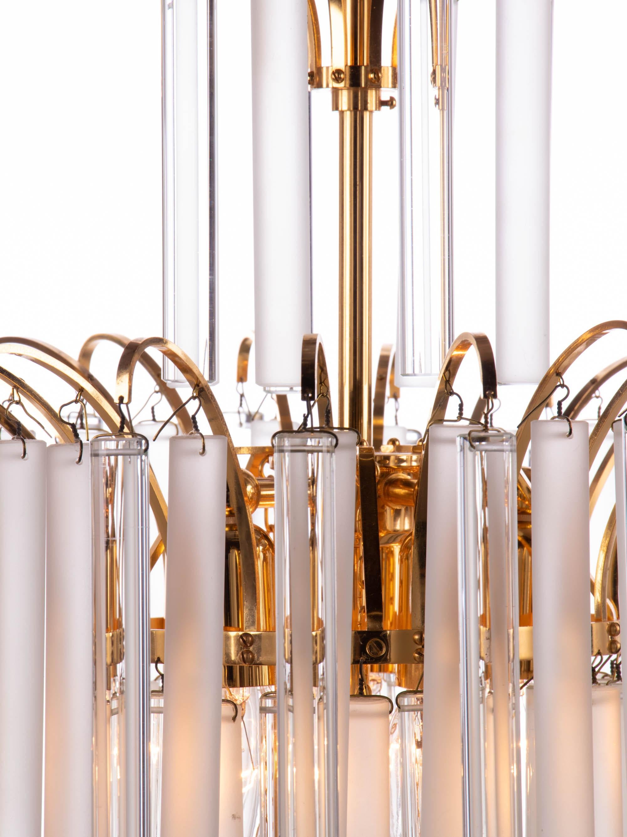 Mid-Century Modern 1960 Germany Palwa Chandelier Crystal Rods & Gilt Brass by Christoph Palme For Sale