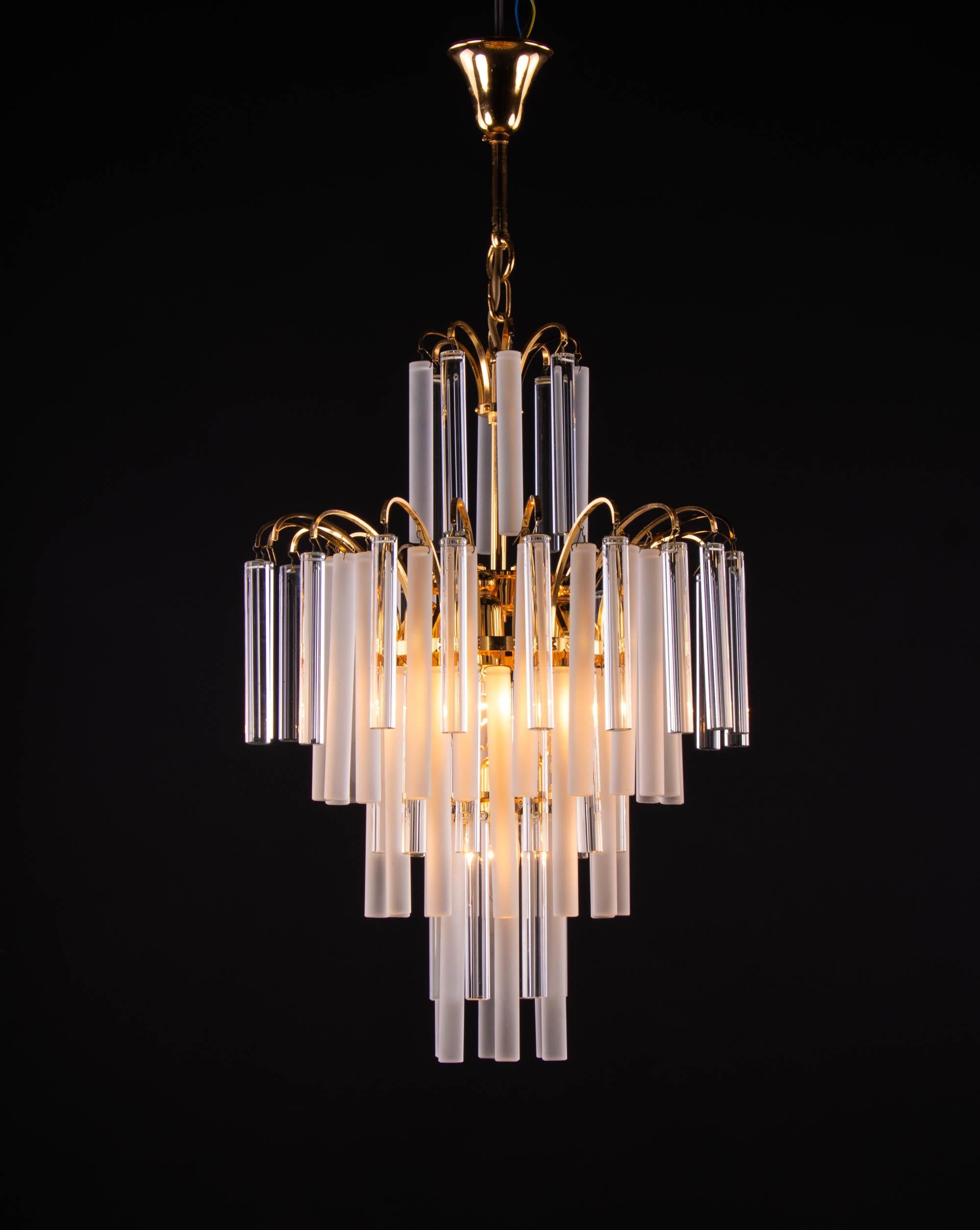 Mid-20th Century 1960 Germany Palwa Chandelier Crystal Rods & Gilt Brass by Christoph Palme For Sale