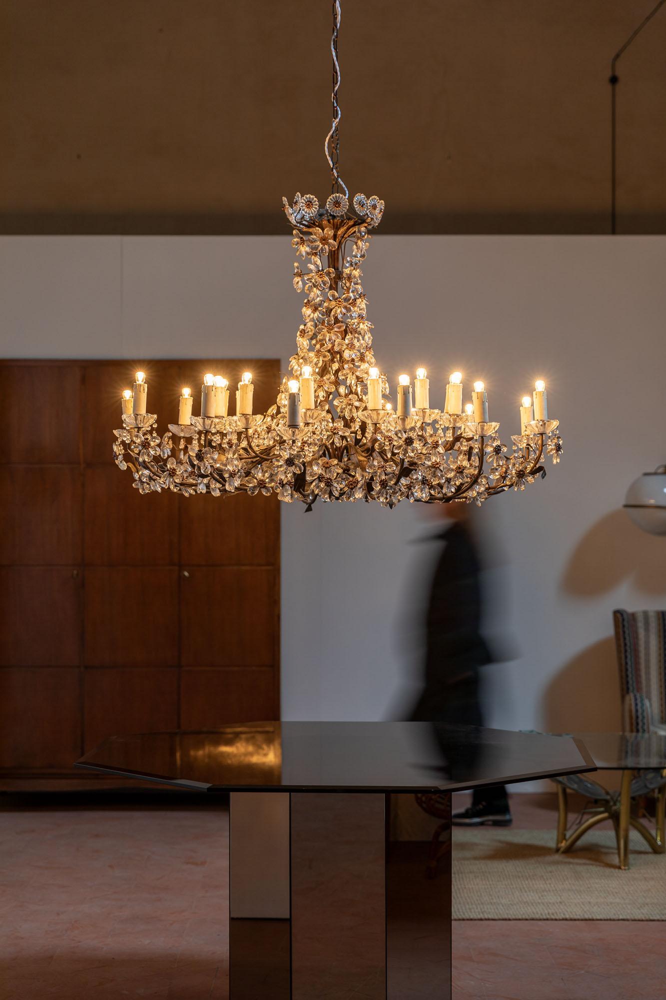 Mid-Century Modern Chandelier with Crystal Pendants