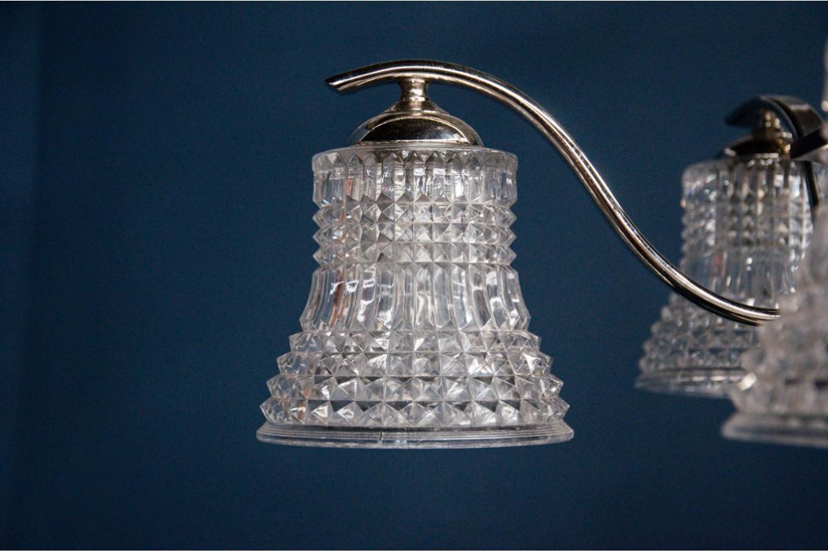 Métal Lustre avec abat-jours en cristal, Pologne, milieu du 20e siècle en vente