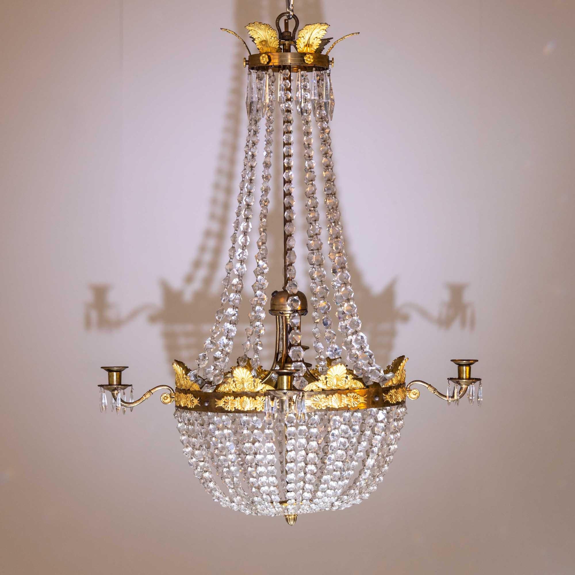 Mid-19th Century Chandelier with Crystals, France circa 1830 For Sale