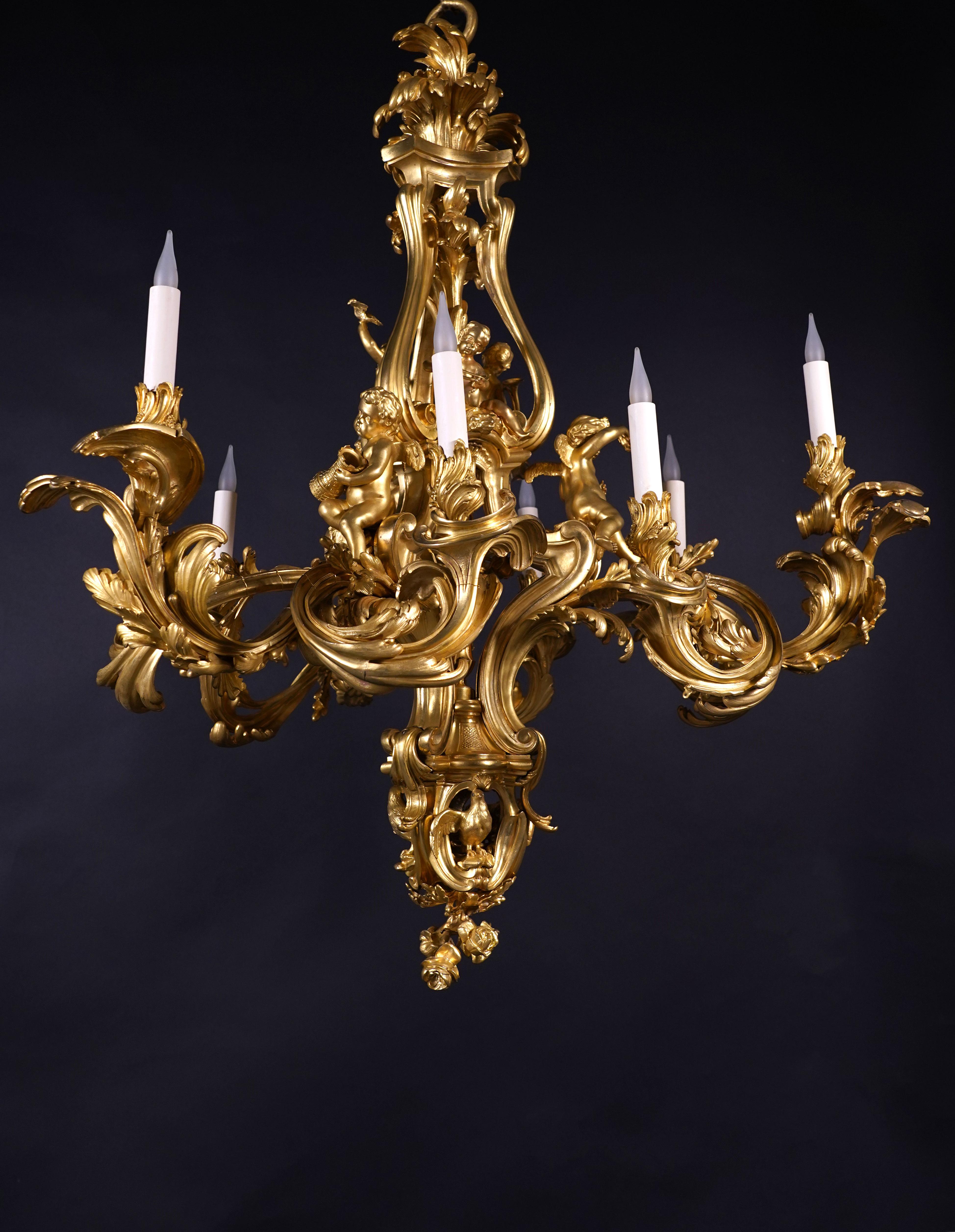 Louis XV Chandelier with Cupids, attributed to F. Linke, France, Circa 1880 For Sale