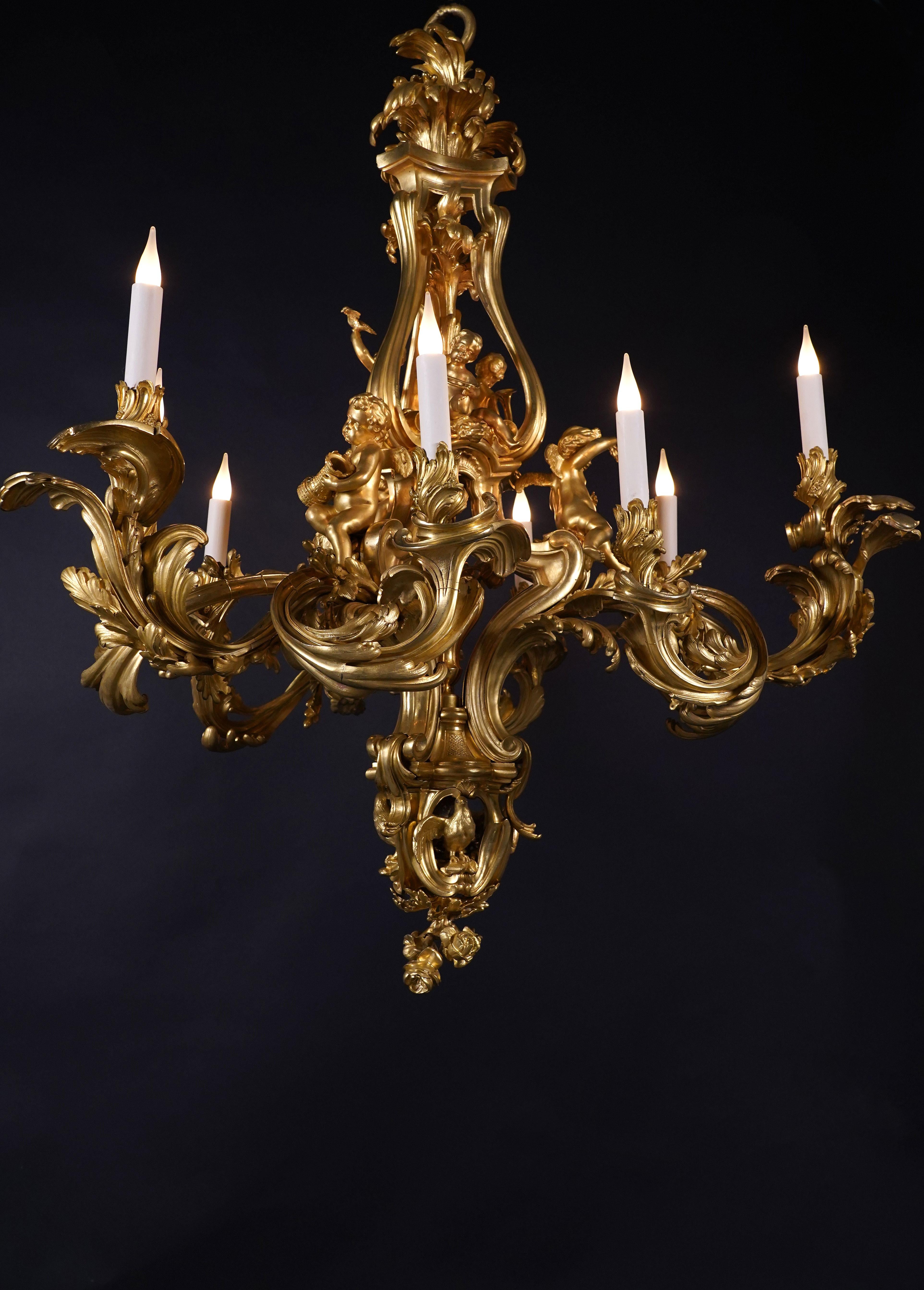 French Chandelier with Cupids, attributed to F. Linke, France, Circa 1880 For Sale