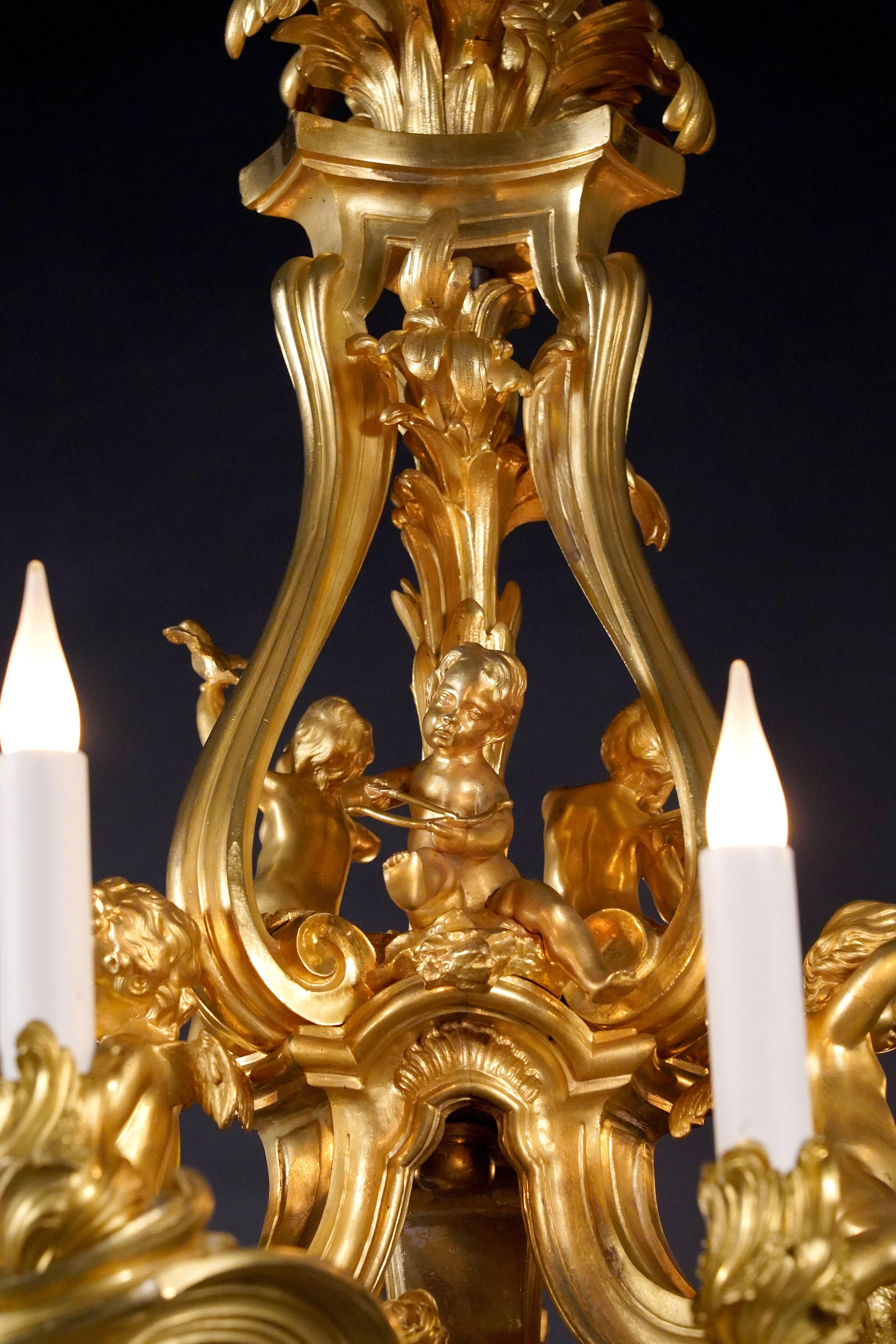Gilt Chandelier with Cupids, attributed to F. Linke, France, Circa 1880 For Sale