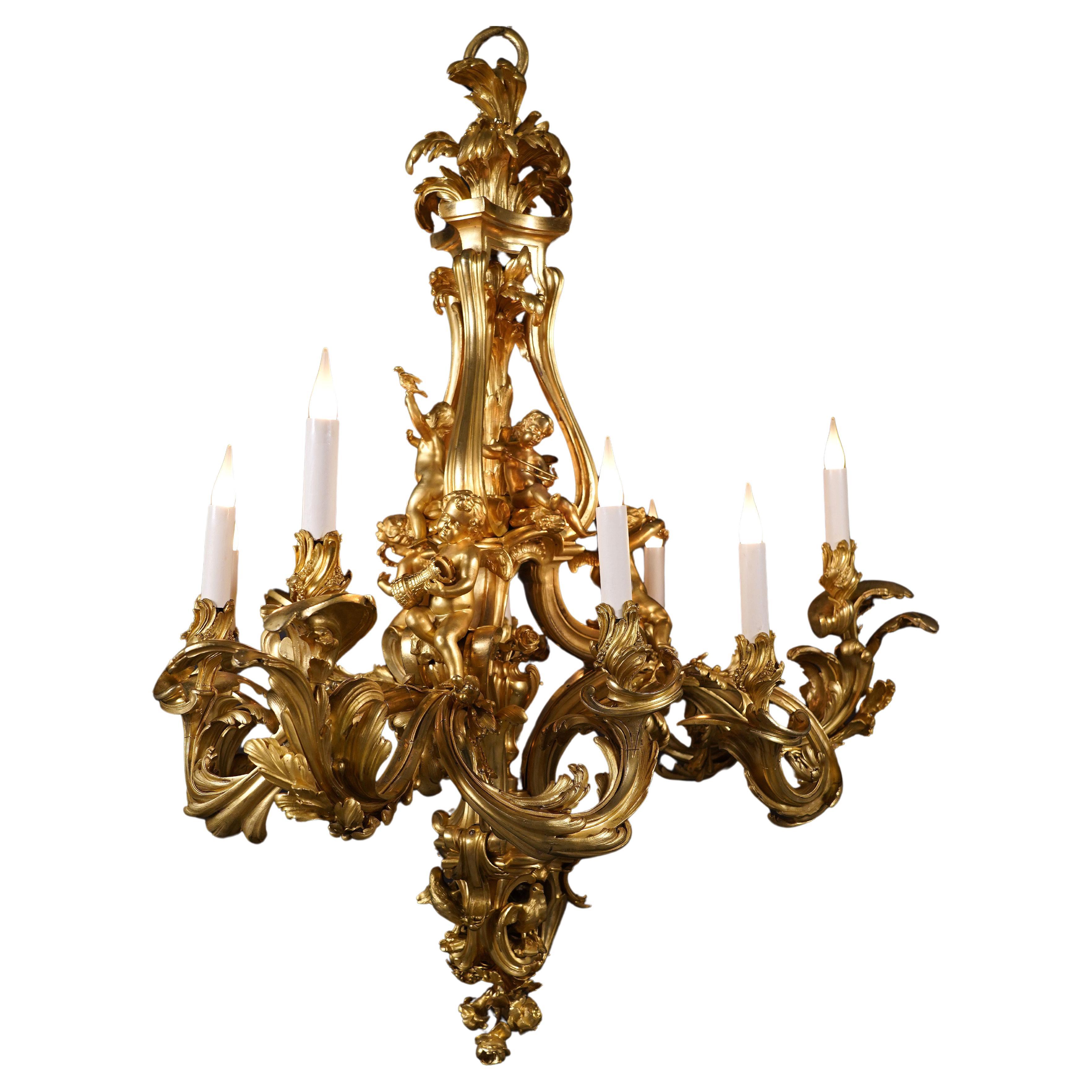 Chandelier with Cupids, attributed to F. Linke, France, Circa 1880