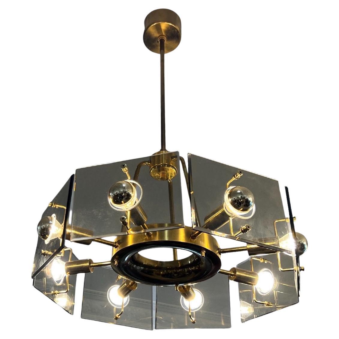 Chandelier with Eight Lights and Smoked Glass by Gaetano Sciolari