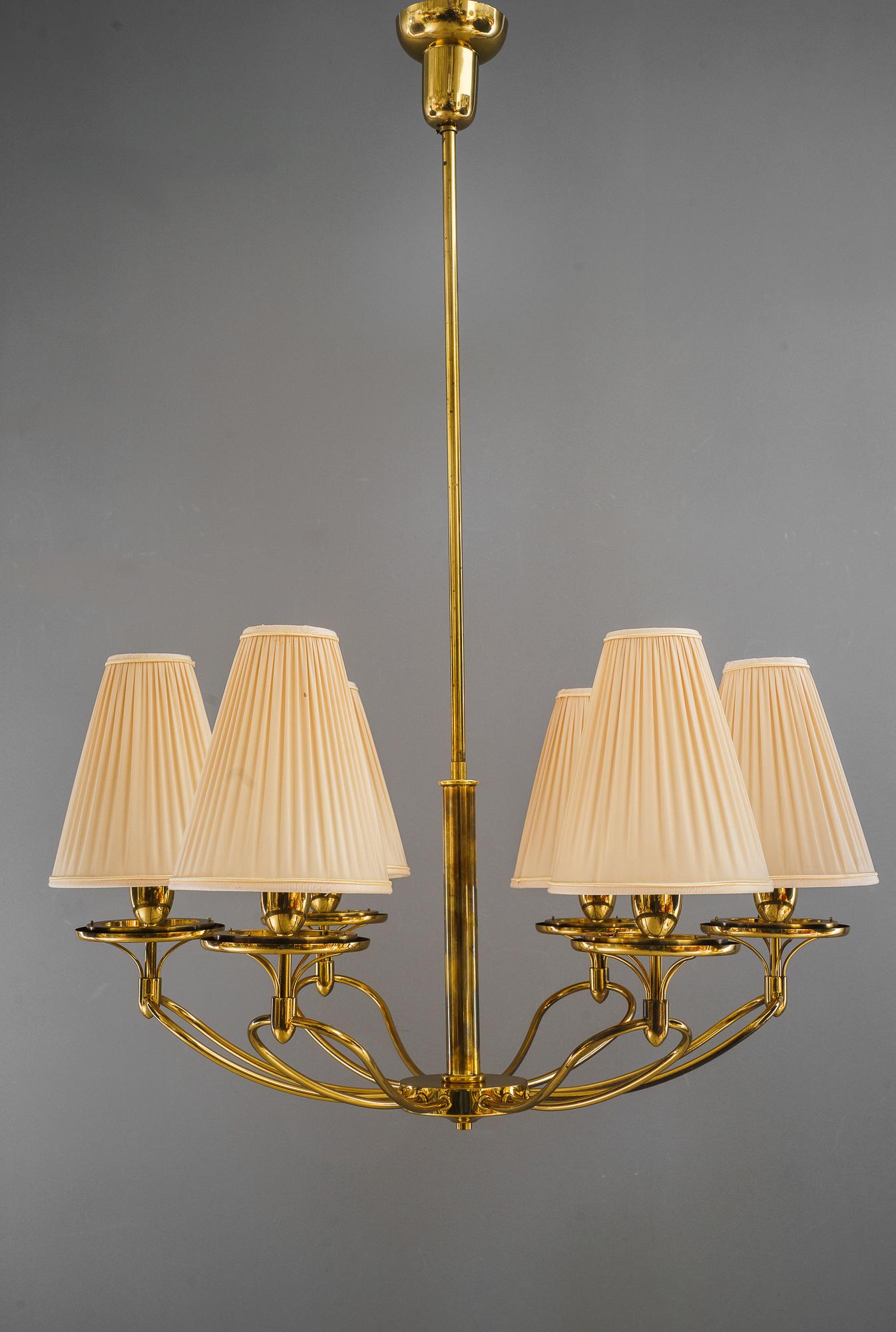 Chandelier with fabric shades vienna around 1960s  In Good Condition For Sale In Wien, AT