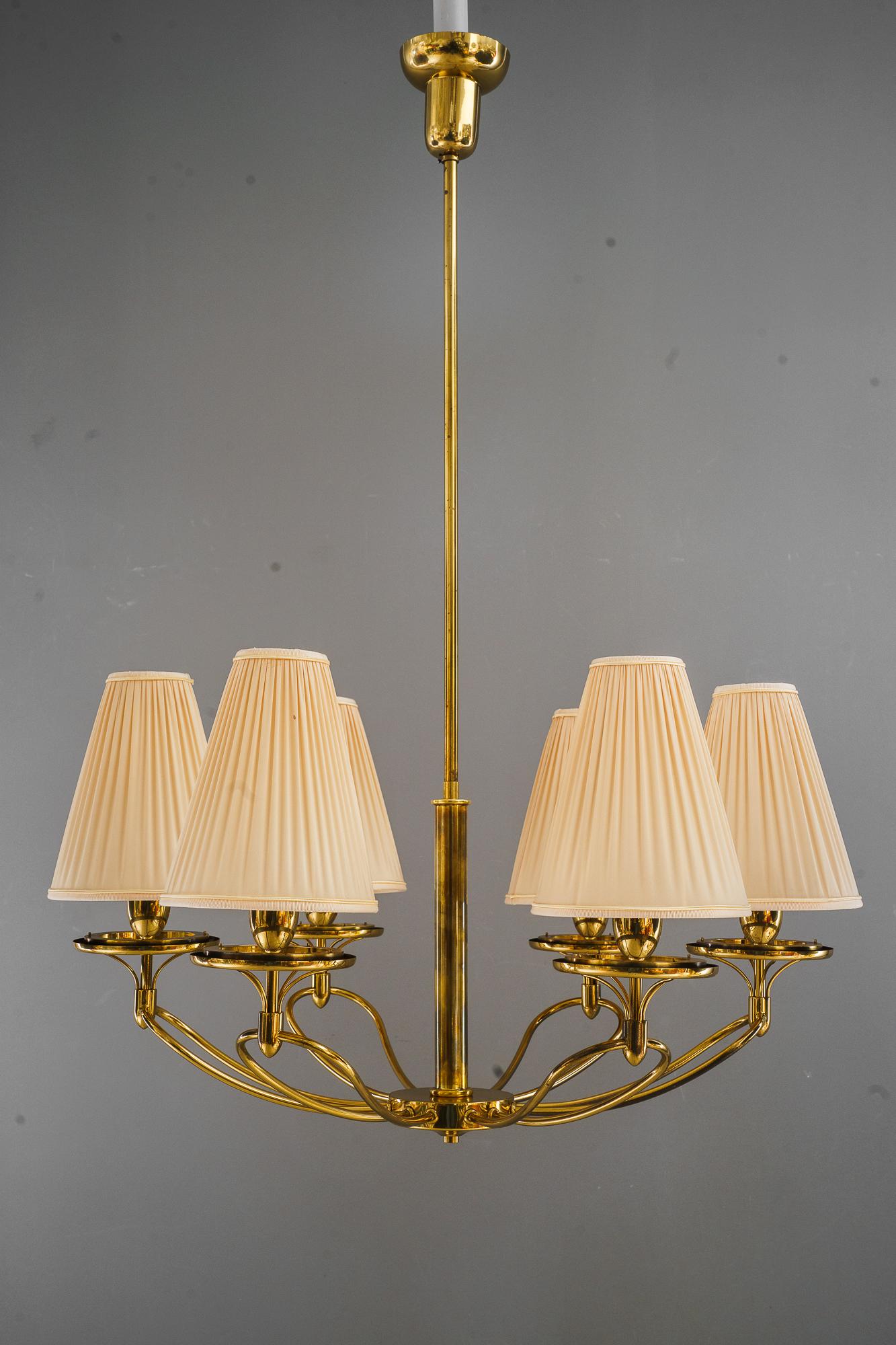 Mid-20th Century Chandelier with fabric shades vienna around 1960s  For Sale
