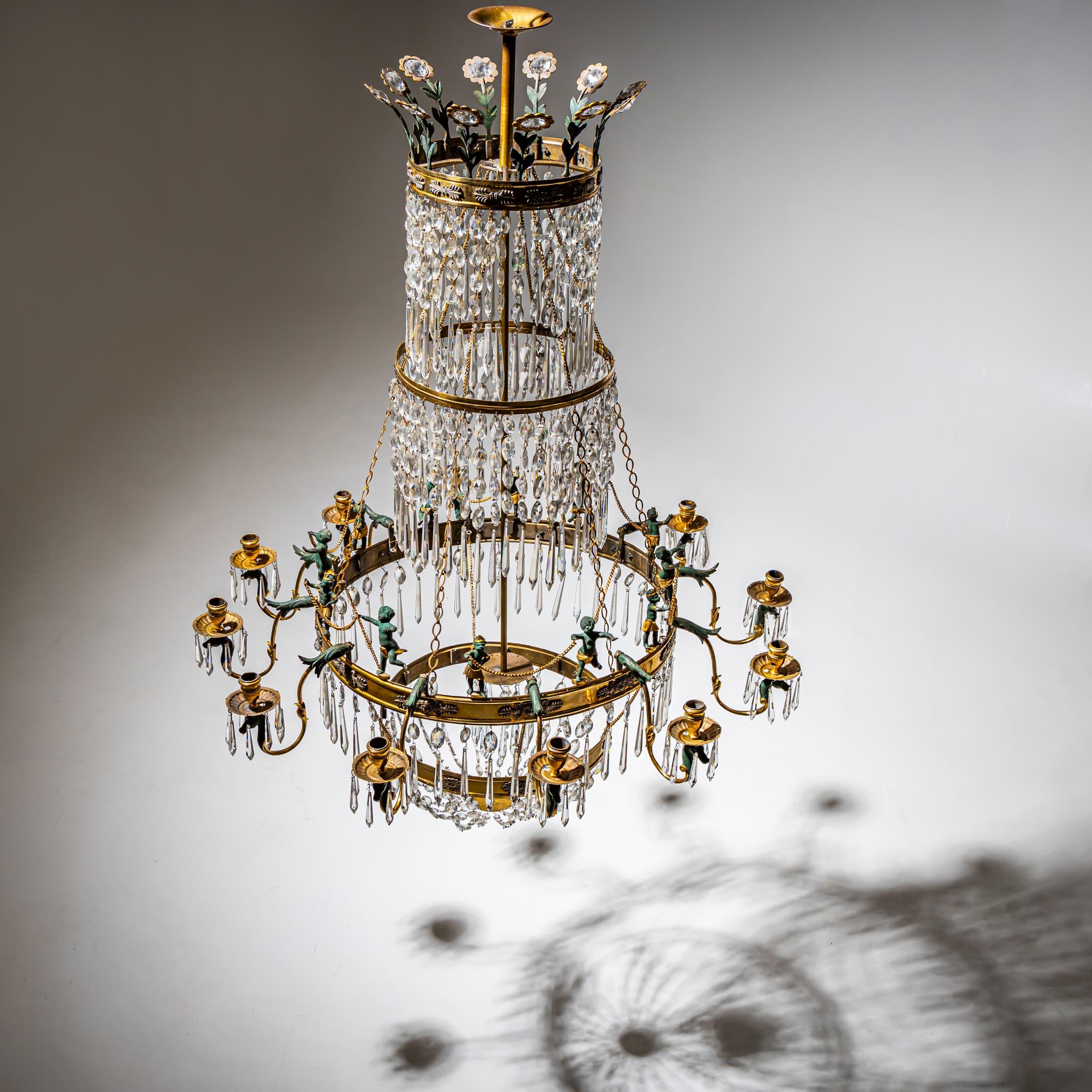 Tedesco Lampadario con decorazioni figurative, 1830 circa in vendita