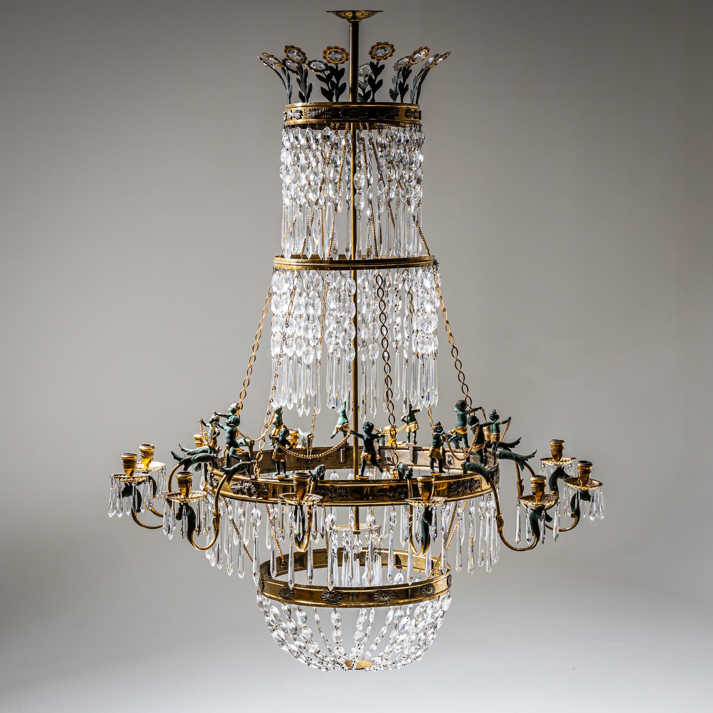 Lampadario con decorazioni figurative, 1830 circa In condizioni ottime in vendita a Greding, DE