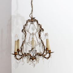 Chandelier with five Sockets and Glass Prisms, 1st Half 20th Century