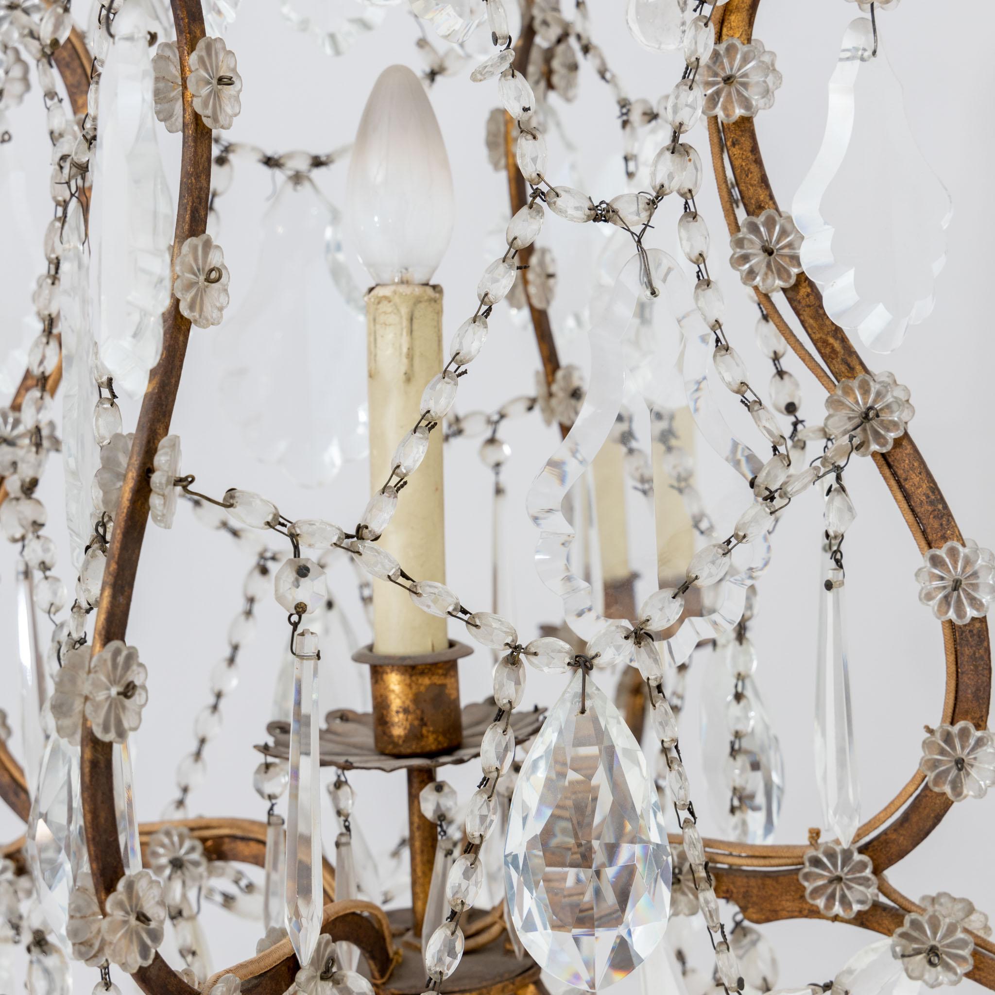 German Chandelier with five Sockets and Glass Prisms, 1st Half 20th Century For Sale
