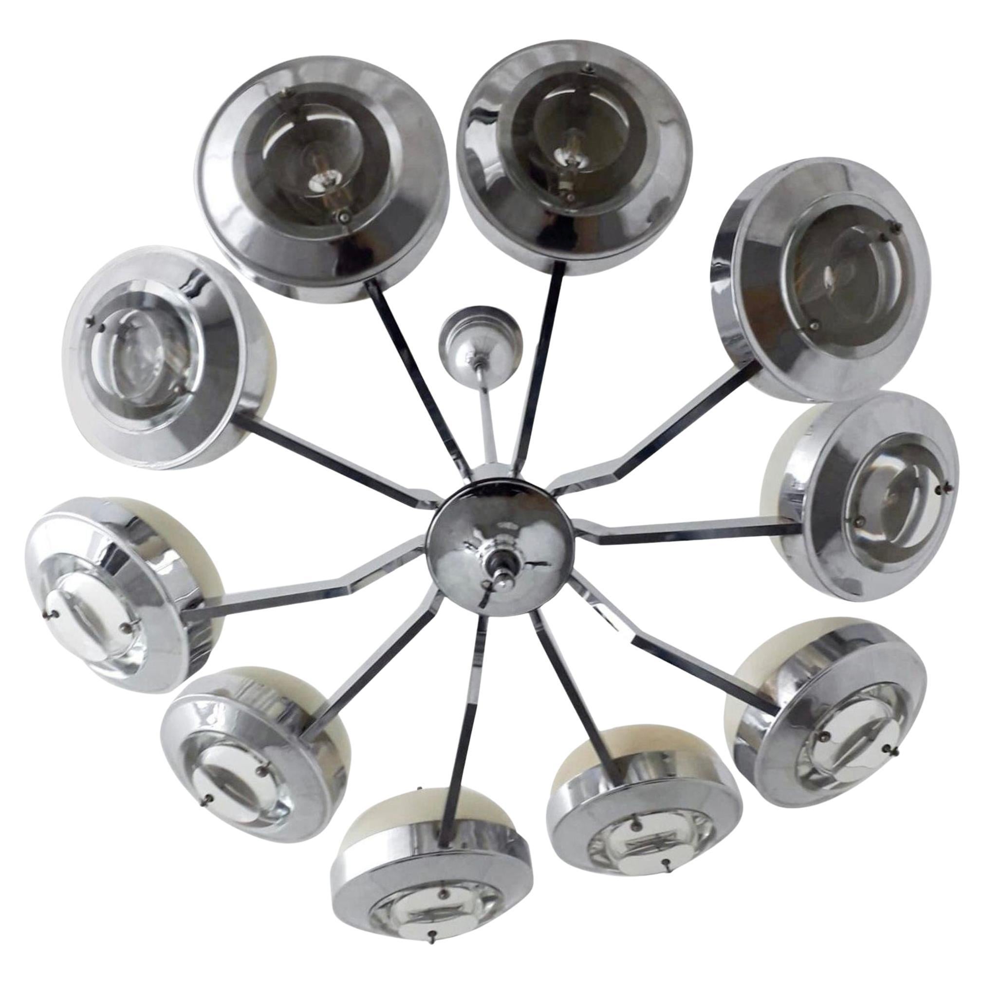 Lampadario con diffusori in vetro e paralumi in metallo smaltato di Torlasco Italia in vendita