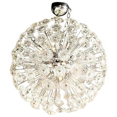 Chandelier with Glass Roses, Midcentury Design, Italy, Large Chrome Sphere