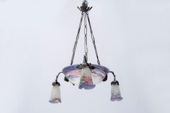 Chandelier with glass shades by Muller Frerès Luneville
