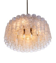 Gold Flaked Murano Chandelier Glass Tubes & Brass by Doria, Germany, 1960s