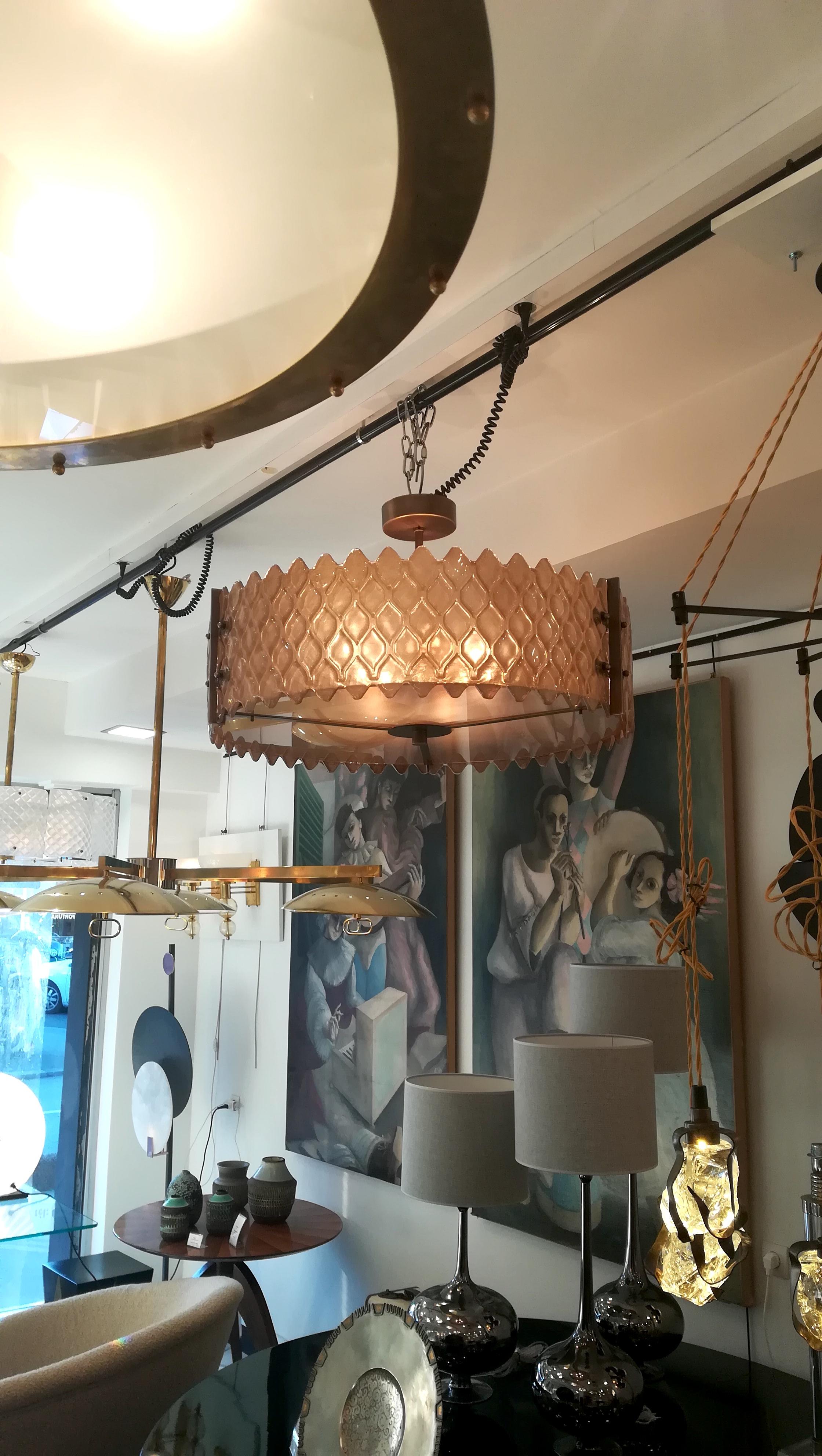 Brass Chandelier with Golden Murano Parts Around For Sale