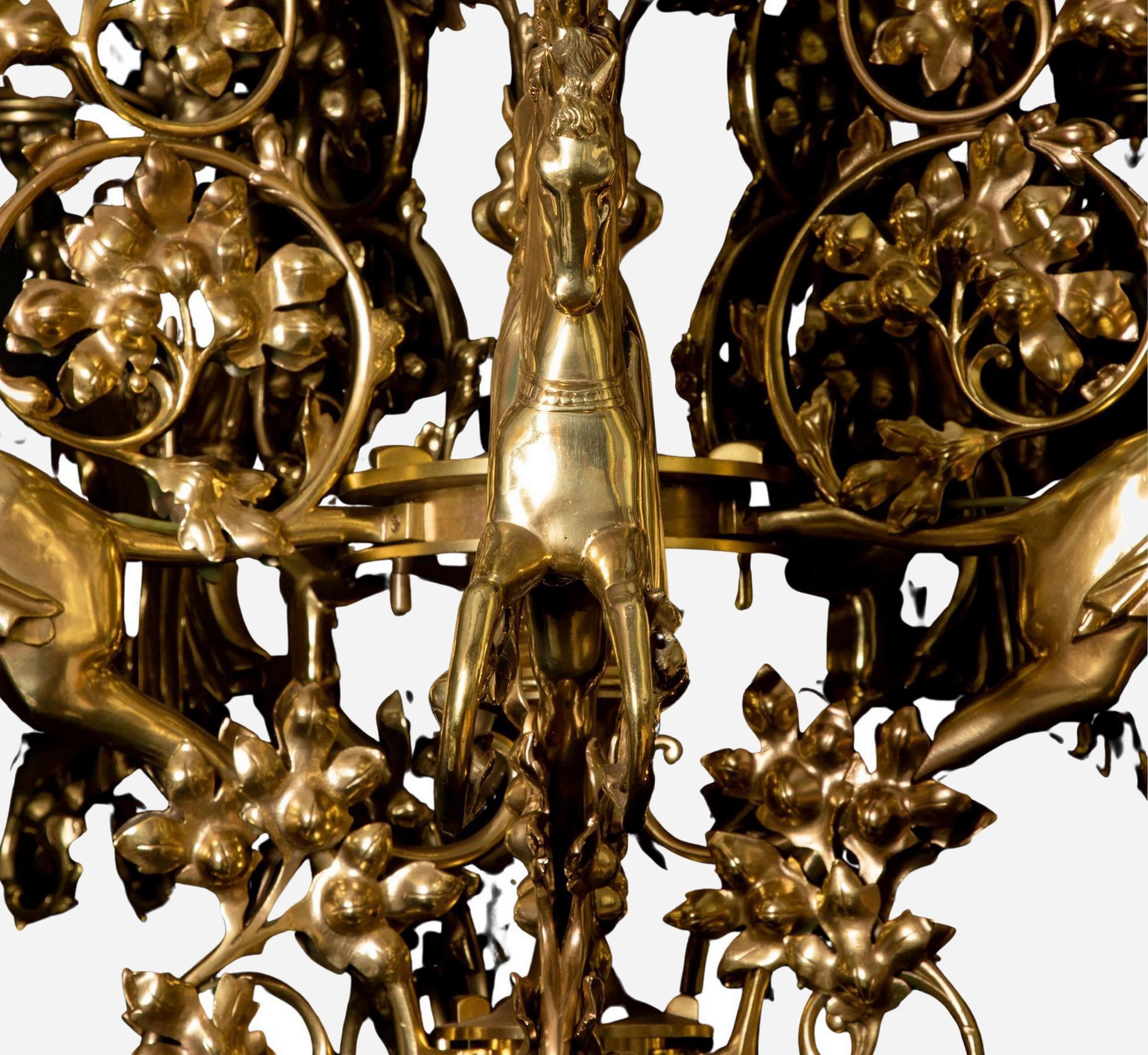 Napoleon III Chandelier with knights, in the style of E. Viollet-le-Duc, France, circa 1880 For Sale