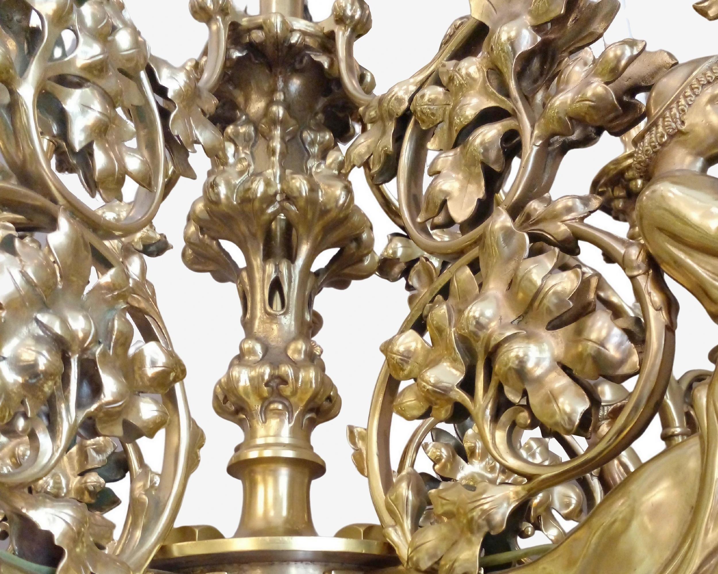 French Chandelier with knights, in the style of E. Viollet-le-Duc, France, circa 1880 For Sale