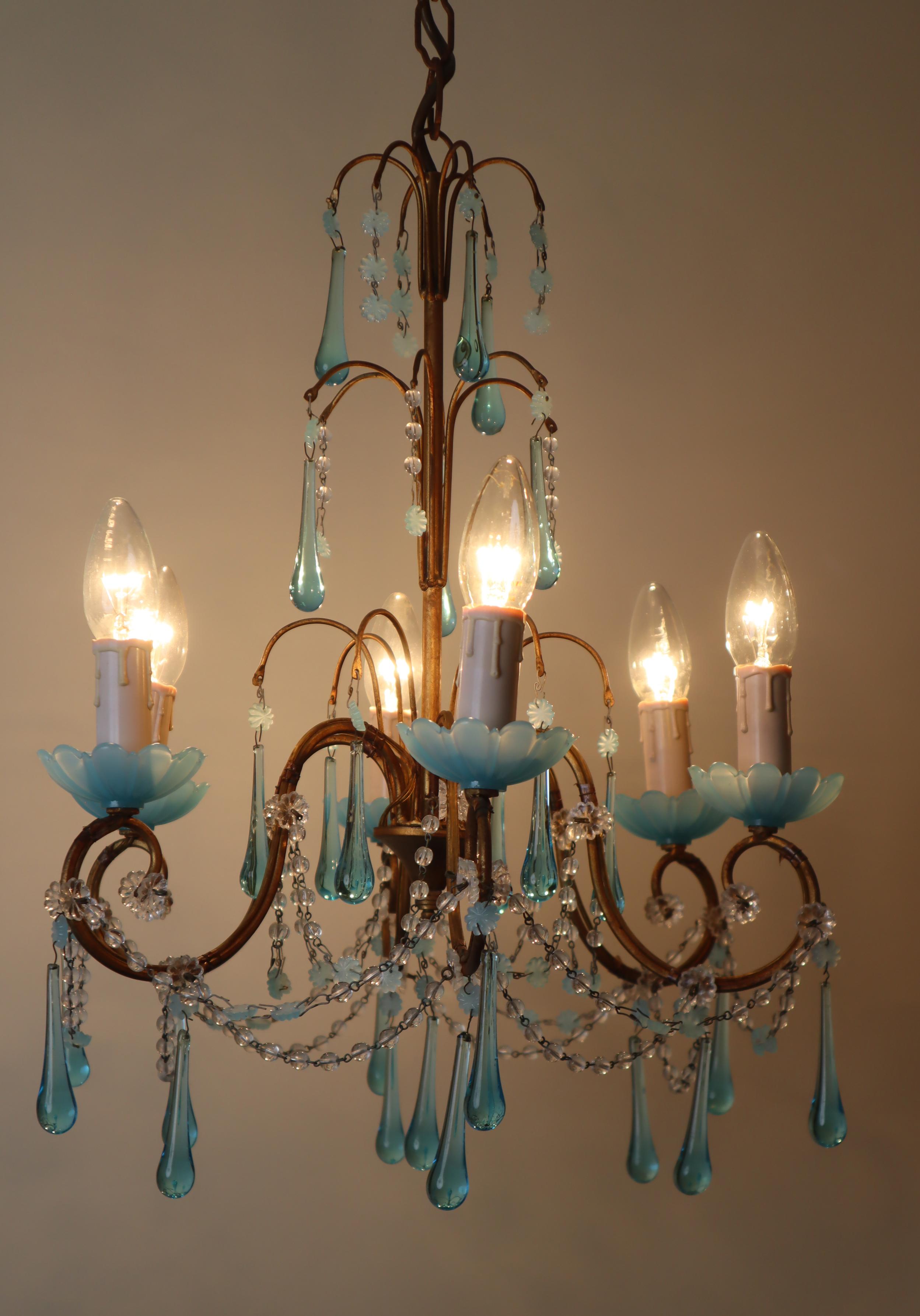 Chandelier with Opaline Blue Murano Glass and Aquamarine like Adria For Sale 2
