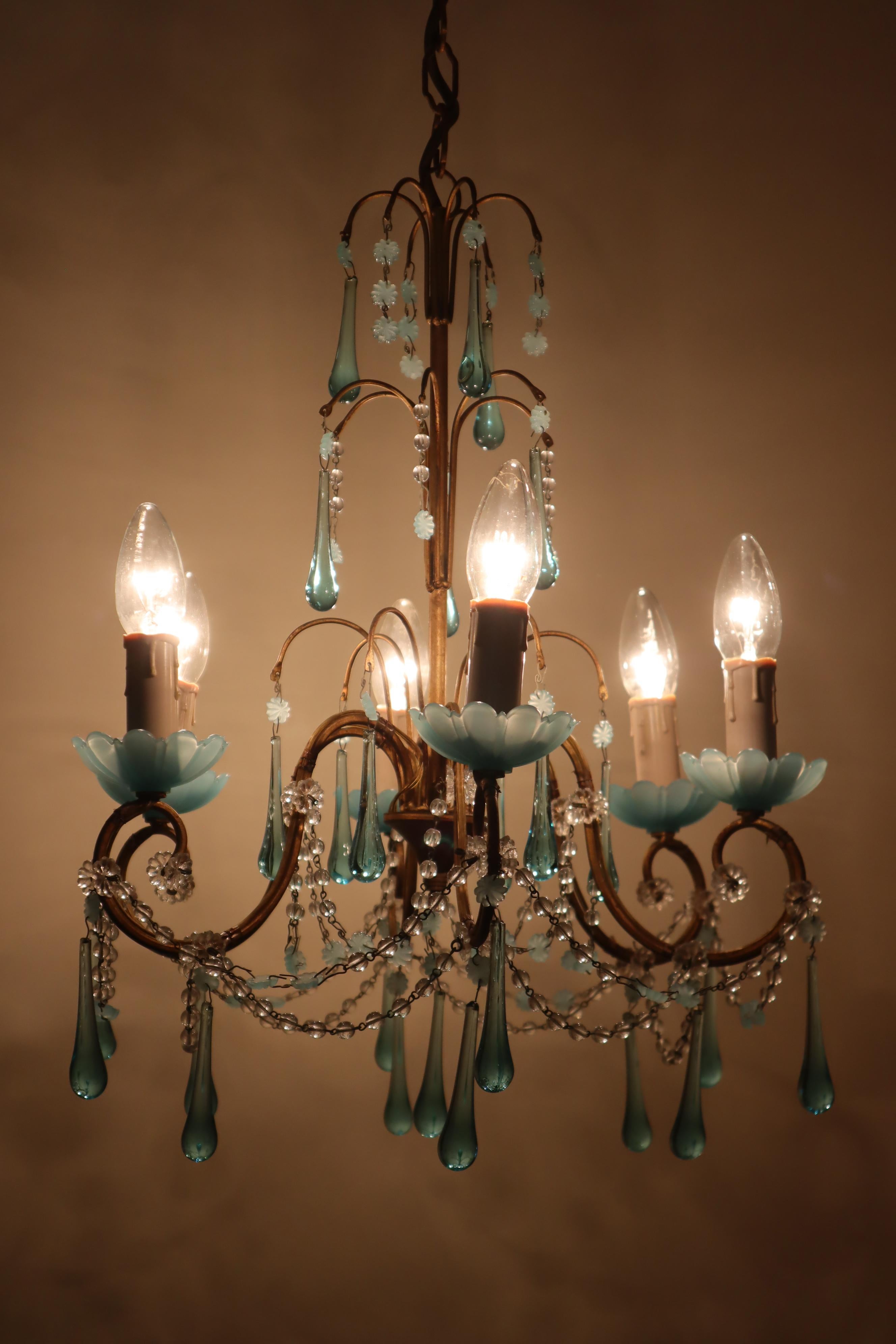 Chandelier with Opaline Blue Murano Glass and Aquamarine like Adria For Sale 3