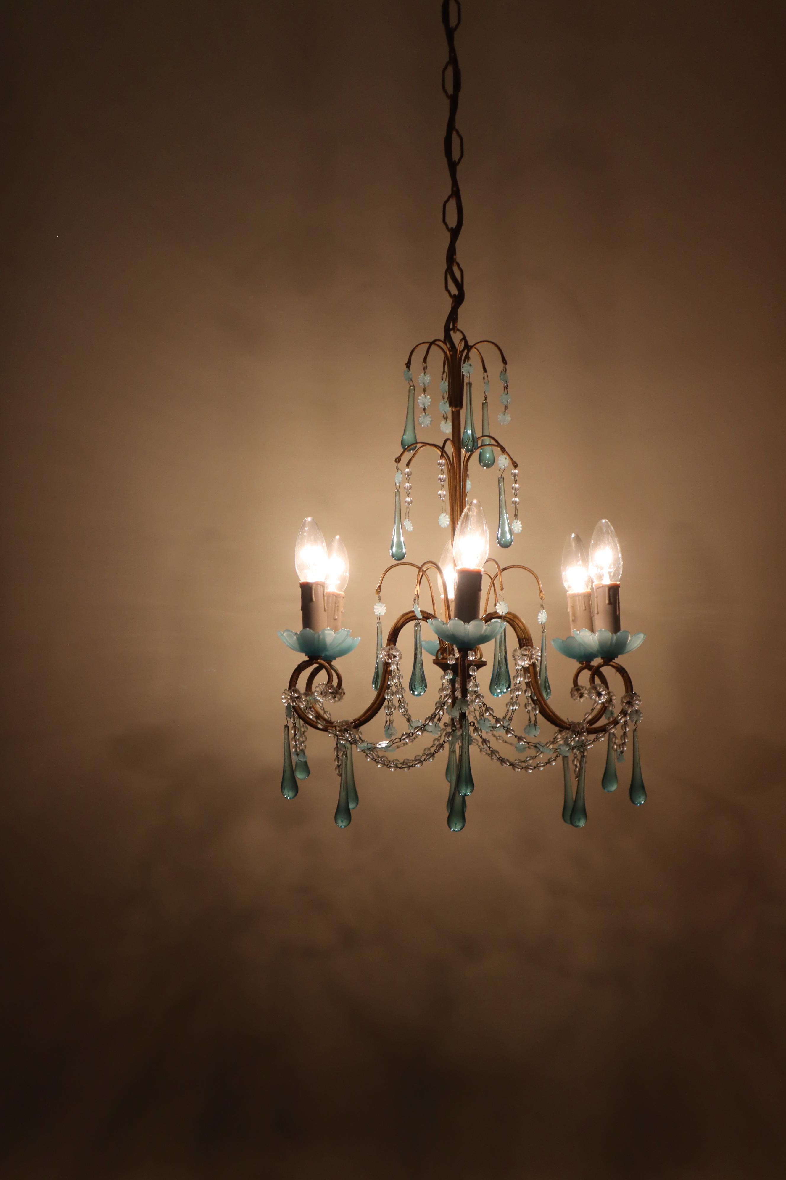 Chandelier with Opaline Blue Murano Glass and Aquamarine like Adria For Sale 4