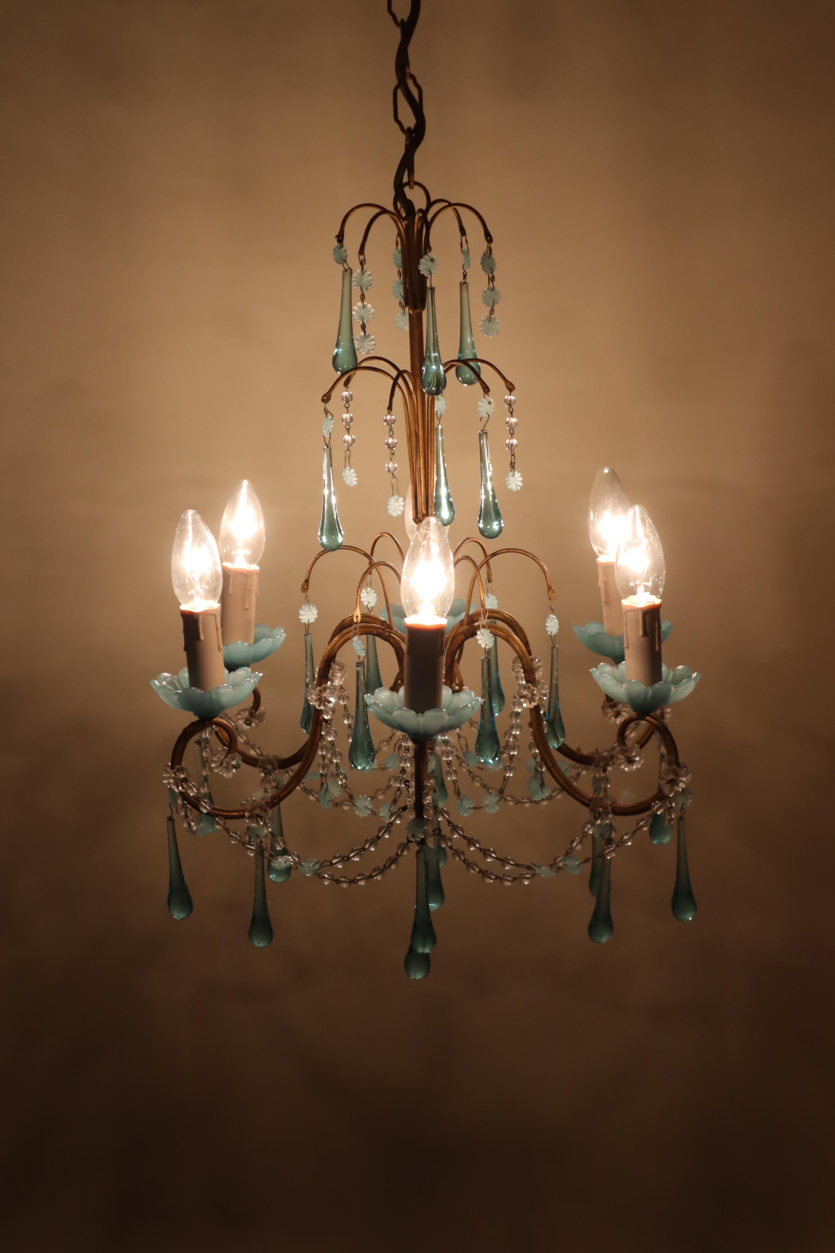 Chandelier with Opaline Blue Murano Glass and Aquamarine like Adria For Sale 5