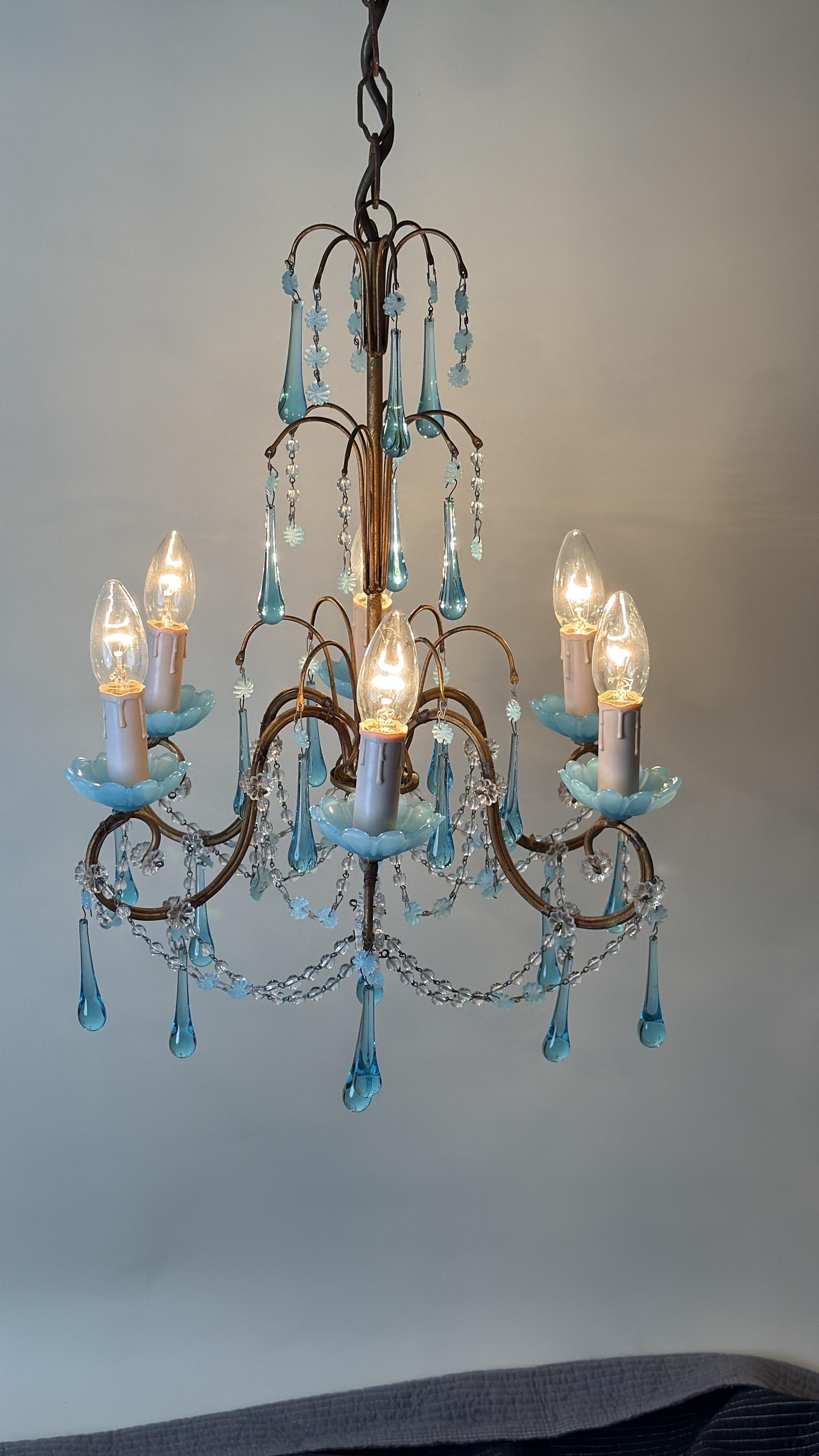 Chandelier with Opaline Blue Murano Glass and Aquamarine like Adria For Sale 6