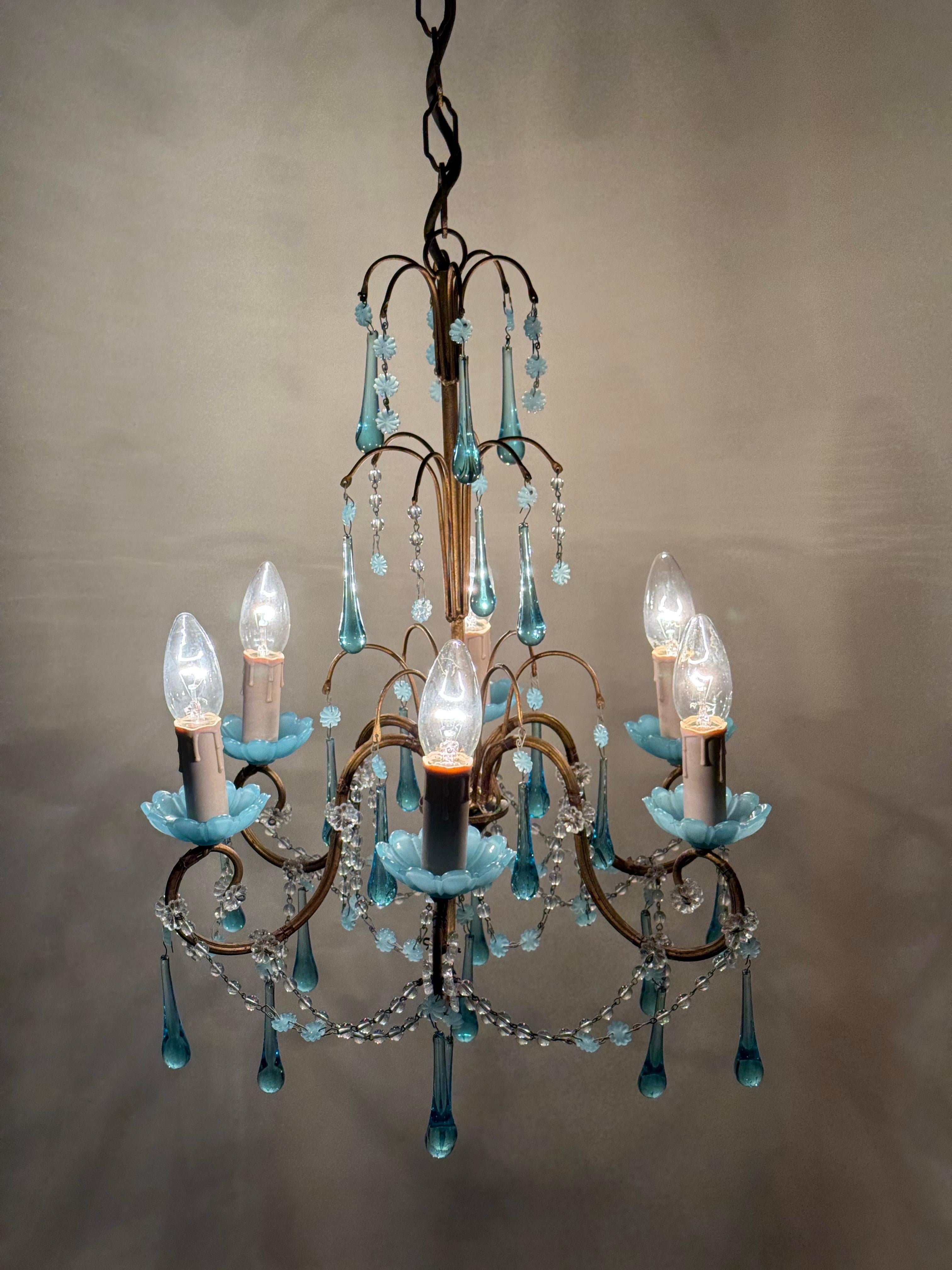 Chandelier with Opaline Blue Murano Glass and Aquamarine like Adria For Sale 7