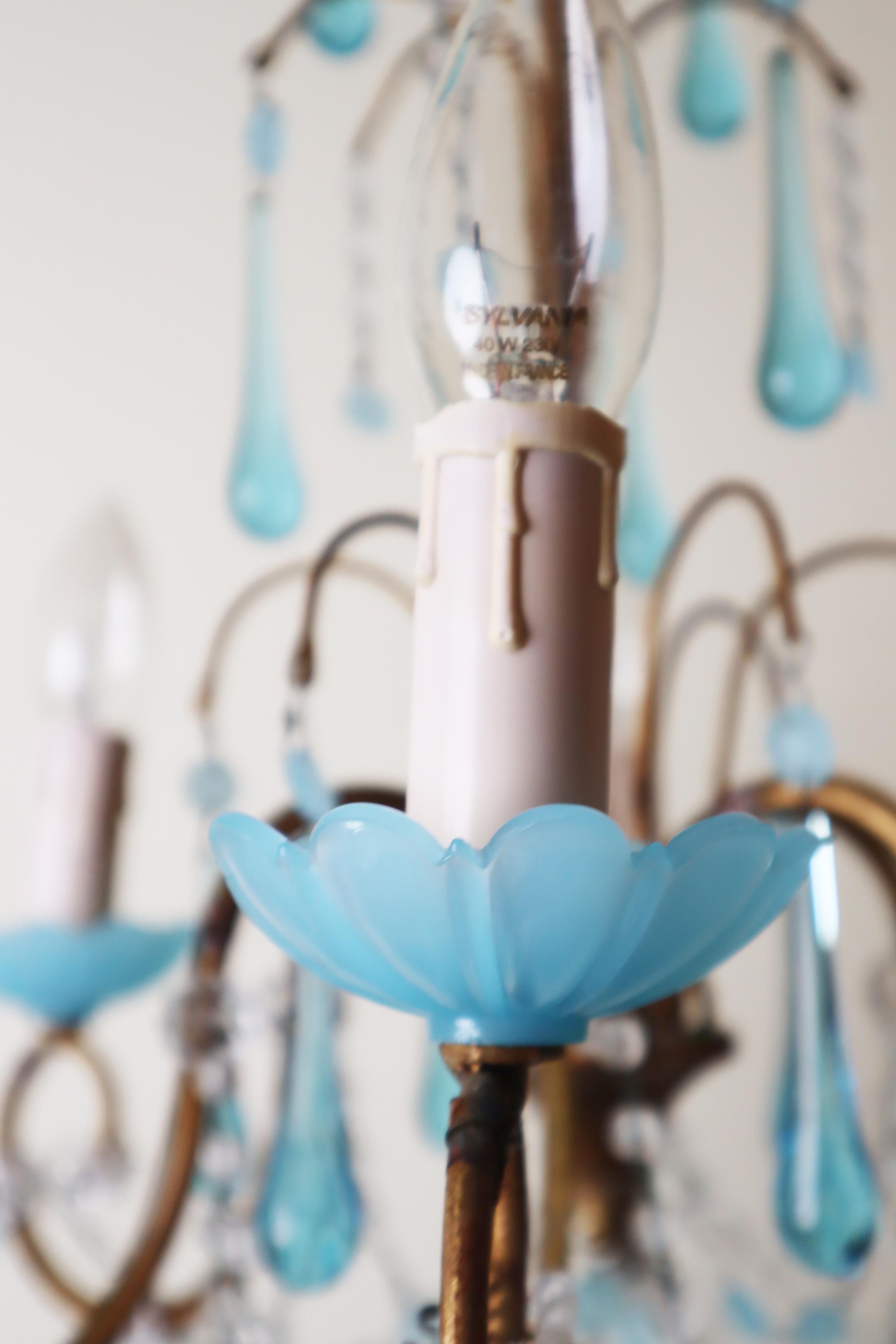Italian Chandelier with Opaline Blue Murano Glass and Aquamarine like Adria For Sale