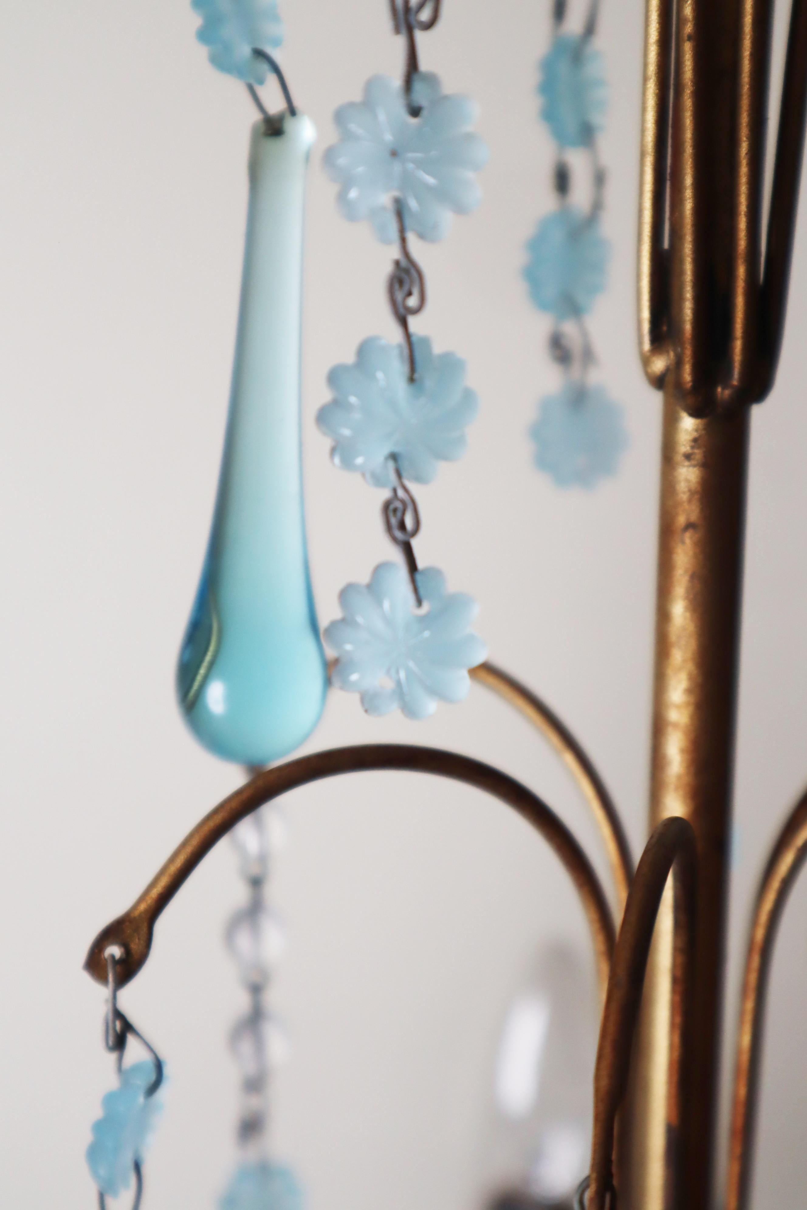 Chandelier with Opaline Blue Murano Glass and Aquamarine like Adria In Good Condition For Sale In Hannover, DE