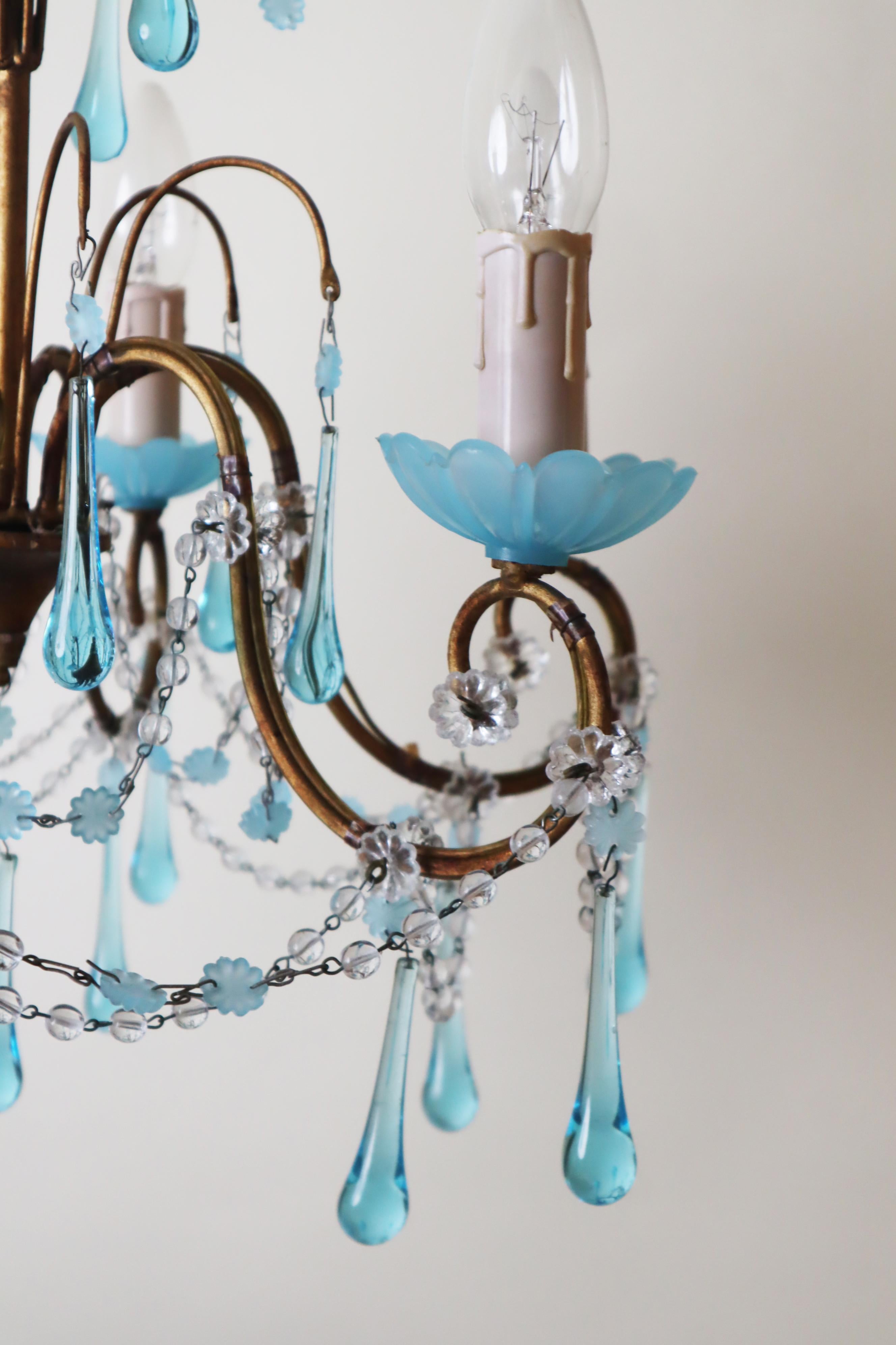 Chandelier with Opaline Blue Murano Glass and Aquamarine like Adria For Sale 1