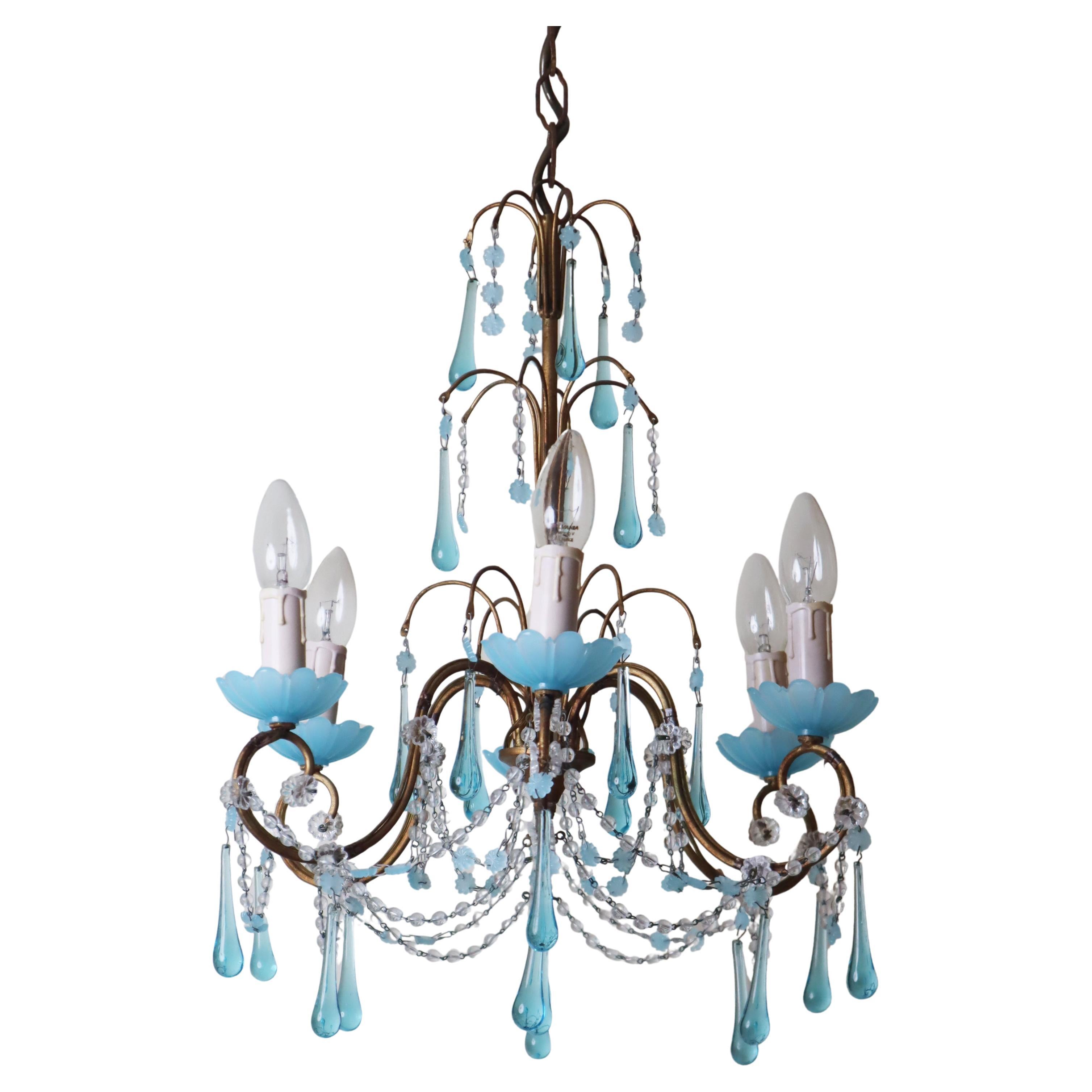 Chandelier with Opaline Blue Murano Glass and Aquamarine like Adria For Sale