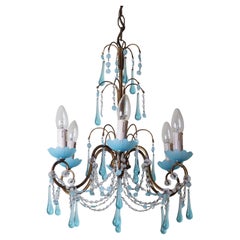 Chandelier with Opaline Blue Murano Glass and Aquamarine like Adria