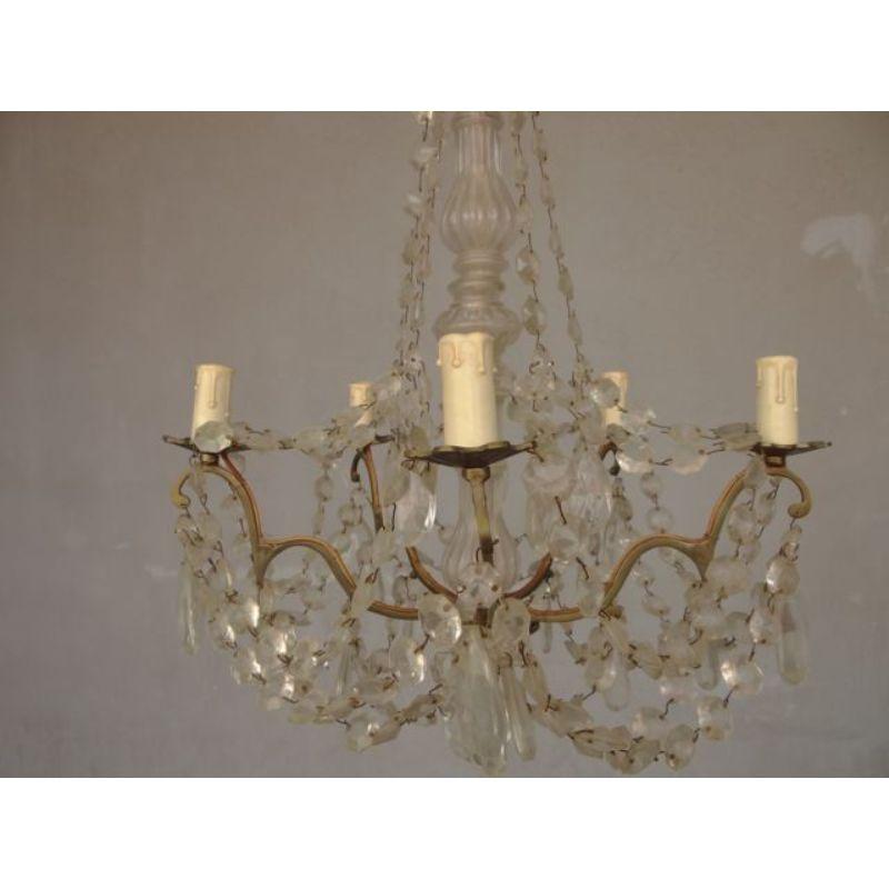 Bronze Chandelier with Pendants and Garlands with 6 Lights, circa 1900 For Sale
