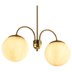 Chandelier with Pink Marbled Glass Spheres and Brass