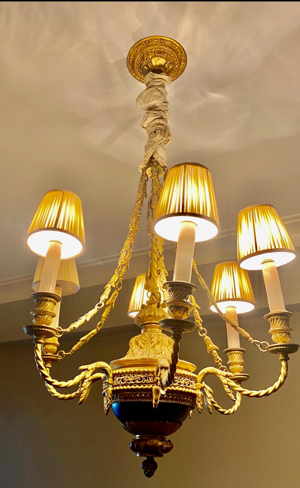 Brass Chandelier with Six Lamps Attached, Classical Design
