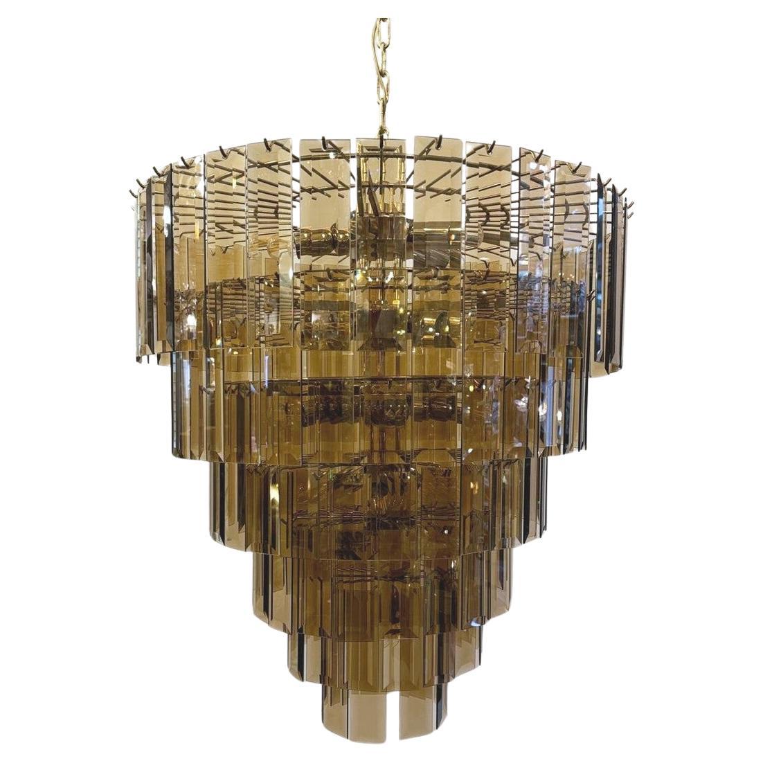 Lampadario con piastre di vetro fumé - 23 lampade in vendita